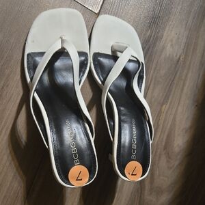 BCBGeneration White Strappy Square-Toe Sandals with Black Insole